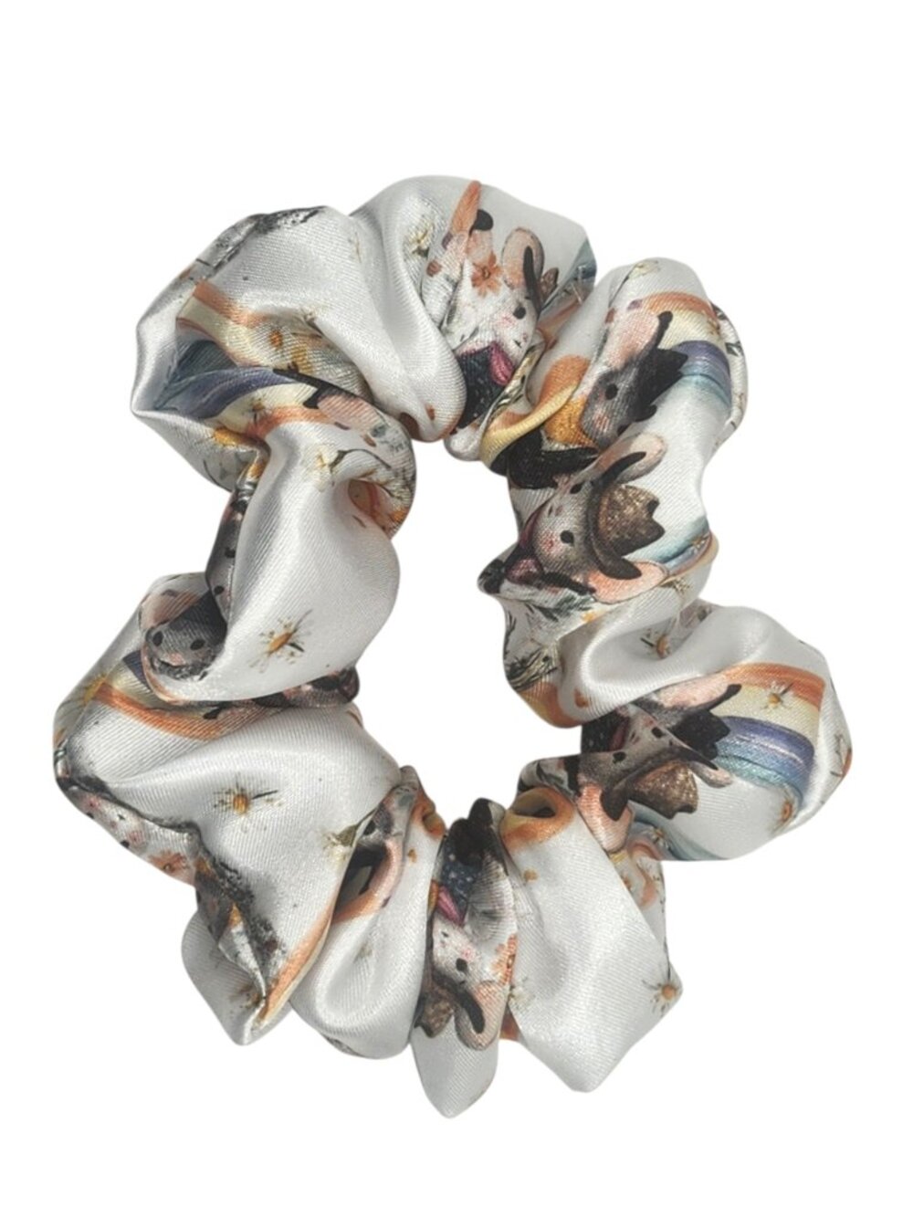 Satin Hair Scrunchie Cowboy Mice Print